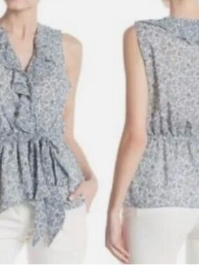 Max Studio Gray Floral Ruffle Peplum Top